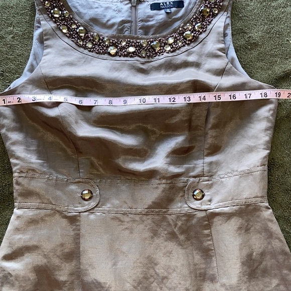 ALEX MARIE Silk & Linen Tailored Sheath Dress Copper Brown Beaded Neckline Sz 10 - Picture 5 of 11